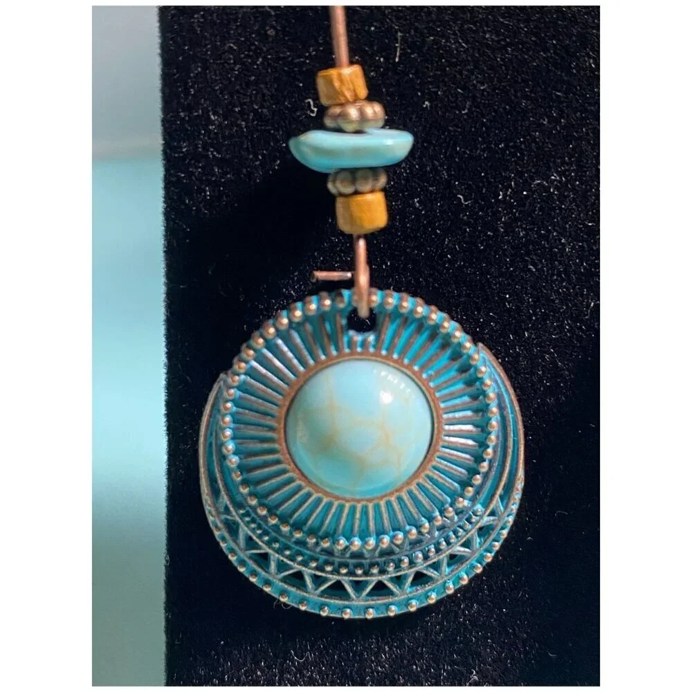 NEW Boho Festival Retro Round Turquoise Long Alloy Dangle Earrings
